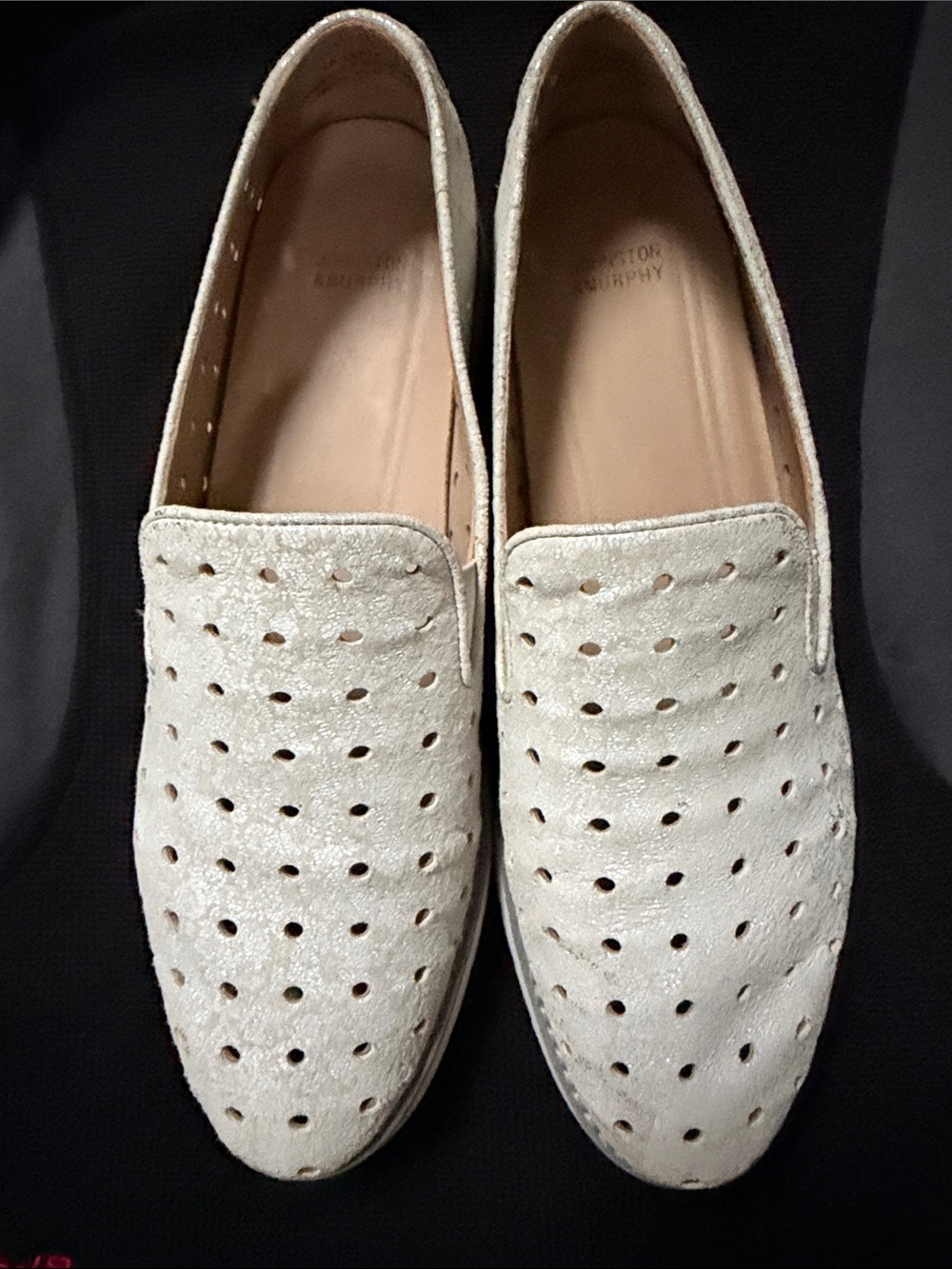 Johnston & Murphy Silver Perforated Suede Slip-On Loafers